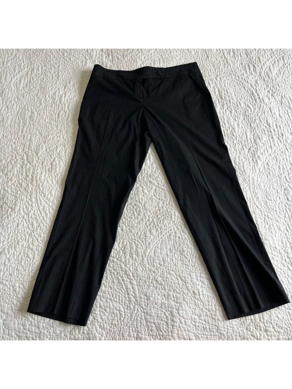 Giorgio Armani Womens Pants Black Wool Striped Dress Trousers Career Size 46 IT